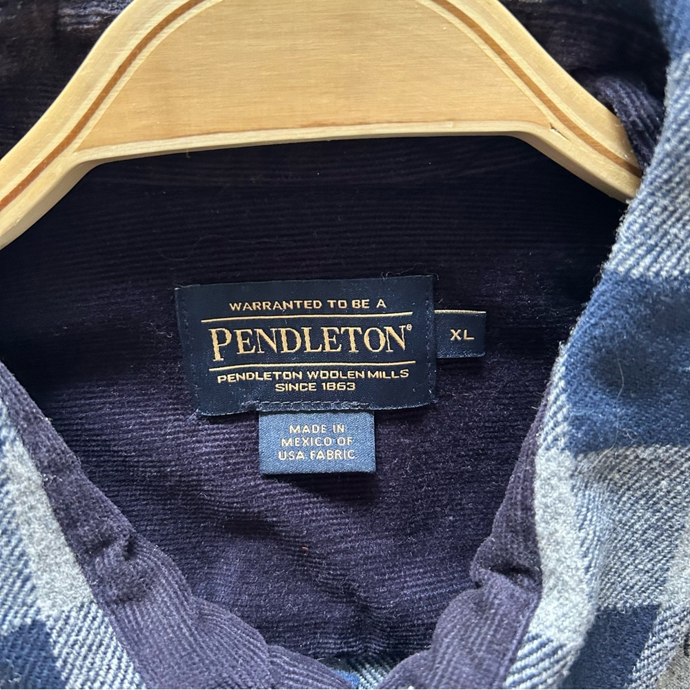 Pendleton Mens XL Wool Flannel Buffalo Plaid Shirt Gray Navy - Picture 2 of 6